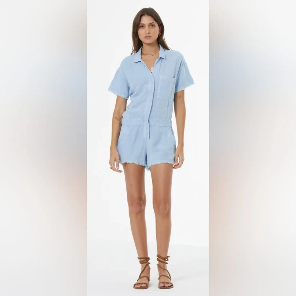 Young Fabulous & Broke Linen Blend Romper Cornflower Blue Size S